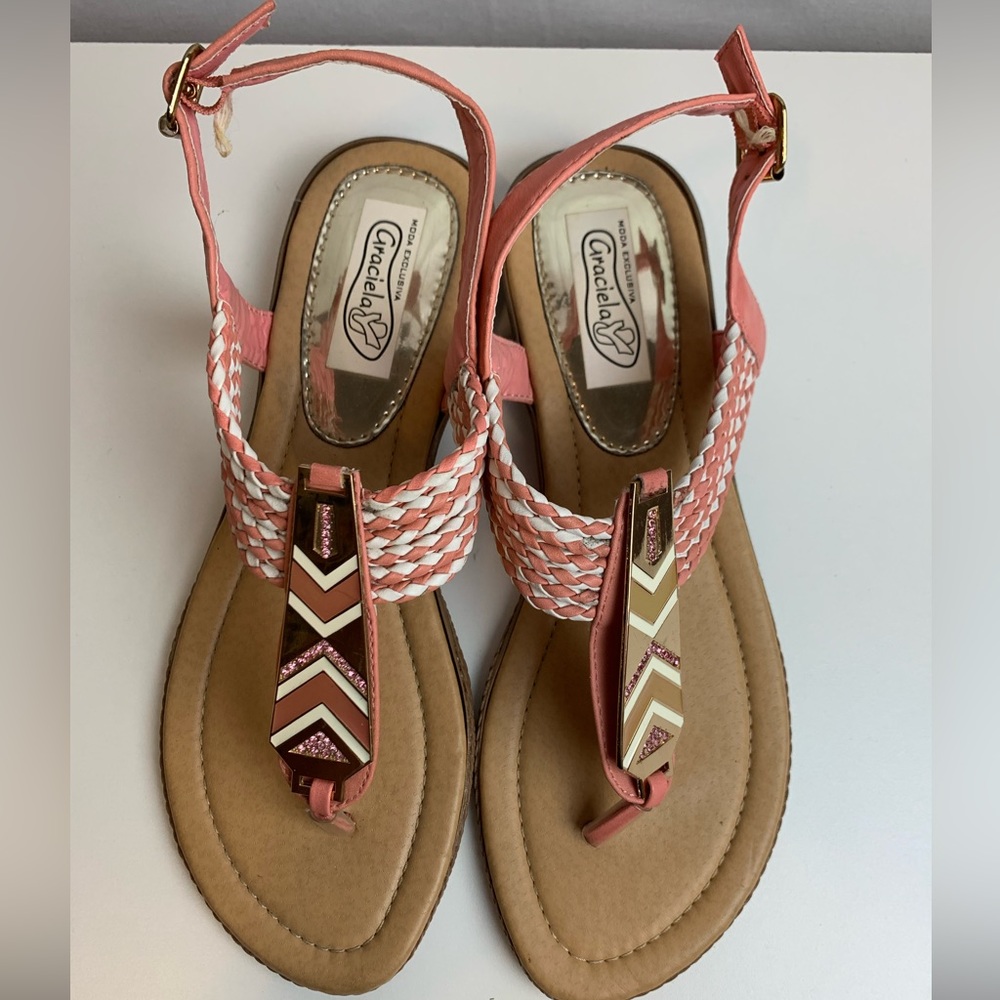 Pink strappy sandal. Imported from Mexico. Size 9.